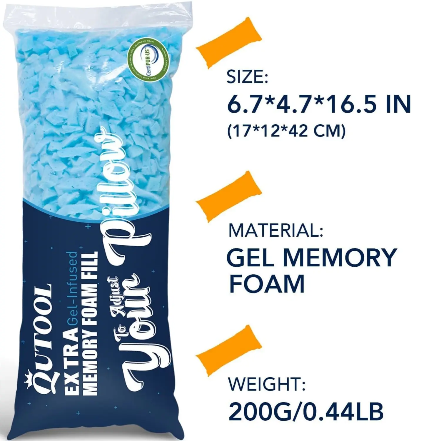 QUTOOL 0.44lb Bean Bag Chair Premium Filler Foam 1 Pack, Replacement Shredded Gel Memory Foam Filling for Cool Pillows, Premium Soft and Great for Stuffing Couch Cushion Dog Bed Chair Arts Crafts Plush Dolls