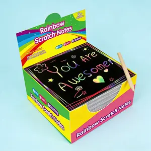 Rainbow Paper（8.5cm*8.5cm） Colorful ReflectivePaper Mini Notes Artistic Drawing Set with Black Coating Reveals Colorful Pattern