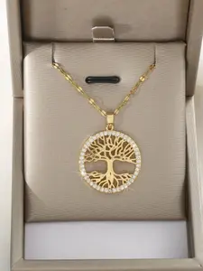 Life Tree Pendant Necklace, Round Cutout Zirconia Chain, Geometric Clavicle Jewelry, Daily Wear, sentimental necklaces, Anniversary Gift