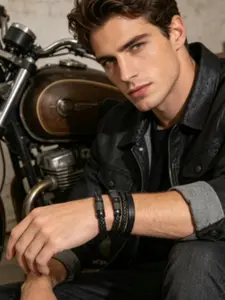 Men's PU Leather Multilayer Bracelet, Braided Wristband, Ideal Gift for Special Occasions, Unique Men's Accessory, Fashionable Bangle