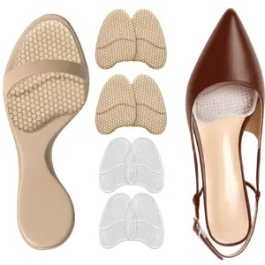 4 pairs of ladies' high-heeled shoes front and rear heel pads, anti-slip invisible comfortable pads, suede gel material, reduces pressure on the front foot, cushions the rear heel, reusable, suitable for smooth shoe surfaces, height boosters