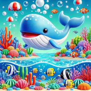 5D DIY Full Drill Round Diamond Painting - Diamond Art Kit Whale Coral Fish Mosaic, Canvas - DIY Wall Decor, Perfect for Halloween and Christmas, Independence Day, Birthday and Anniversary Gifts