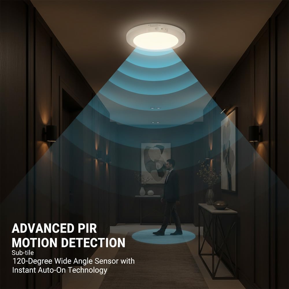 Rechargeable Motion Sensor Ceiling Light with Remote - Magnetic Wireless Ceiling Light Battery Powered for Closet Shower Stairs Shed Hallway Porch Patio ect,Suitable for various scenarios, easy to install.