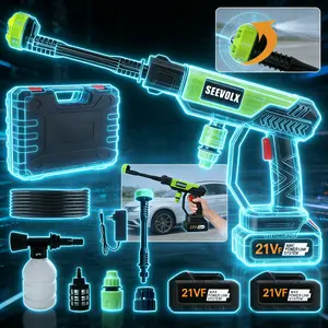 SEEVOLX 21V Cordless Pressure Washer 600PSI Portable Power Cleaner with Nozzles Foam Cannon for Car Patio Garden Under High-Capacity Battery
