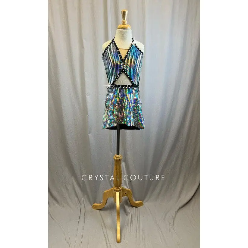 Custom Black and Silver Hologram AB Strappy Dress -Rhinestones