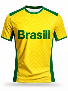 Brazil National Football Team Jersey, Zigzag Wave Design, Brasil Text, Fitted Long Sleeve, All Seasons Casual Wear