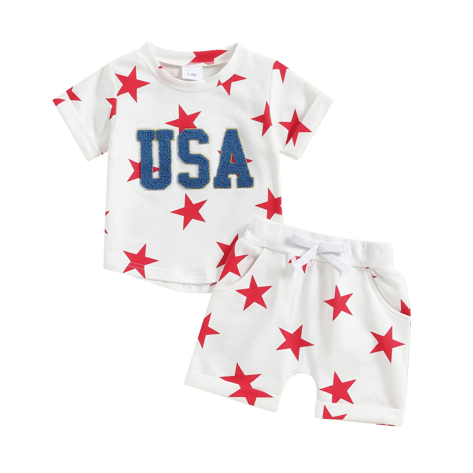 4th of July Baby Boy Girl Outfit Toddler Short Sleeve USA Embroidery Tops Shirt and Short Fourth of July Clothes