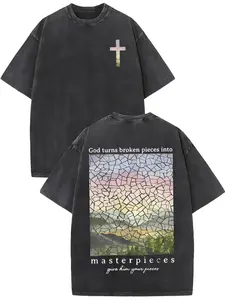 Men's Heavyweight Christian Bible Verse T-Shirt - Inspirational Cross & Scripture Print (Psalm 23:1-2, Romans 8:28) - Soft Breathable Oversized Streetwear, Loose Fit Casual Wear with Front/Rear Religious Design men  clothing