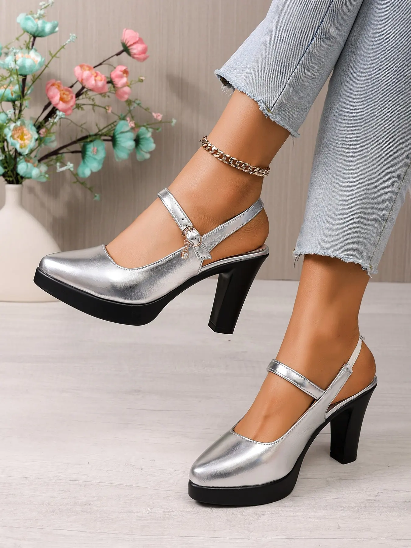 New Women's Mary Jane Thick Heel High Heels, Chunky Heel Open Back Elevated Sandals, Fashionable Heeled Sandals, Elegant Wedding Party Shoes, Perfect for Weddings and Valentine's Day