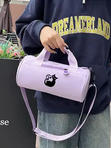 Skull Cat Print Cylinder Crossbody Bag, lightweight mini hand sports & commuter bag, casual storage fitness shoulder pouch for students, ideal perfect gift.