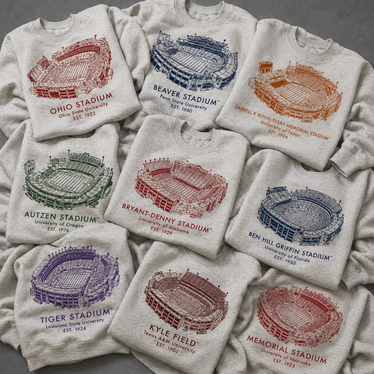 Vintage College Stadium Sweatshirt, Retro University Football Graphic Crewneck, Classic Campus Stadium Illustration, Distressed Alumni Fan Apparel, Unisex Game Day Sports Gift