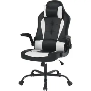PC Gaming Racing Chair Ergonomic Office Computer Chair HIgh Back Video Racing Chair w/Lumbar Support Flip Up Arms Headrest PU Leather Study Desk Chair Executive Office Chair for Adults,White