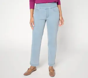 Denim & Co. Petite Indigo "How Smooth" Straight Leg Cozy Touch Jean