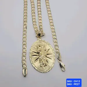 Saint Jude Pendant with Cuban Link Chain Diamont Cut 24 Inches 6mm Laminated Gold Jewelry SKU CH10 PE27