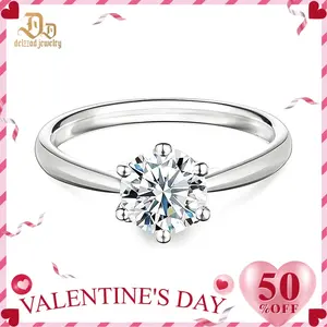 Delzzad 14K Gold-Plated Solitaire Classic Six-Prong Ring Lab-Created Moissanite Engagement Ring Band S925 Sterling Silver Moissanite Jewelry Perfect Christmas Gift