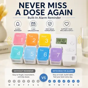 Smart Pill Organizer with Alarm Reminder, 7 Day Weekly Pill Box, LCD Display Medication Organizer, Detachable Daily Compartments, Portable Vitamin Storage Case for Home Office Travel, Color-Coded Weekly Supplement Container