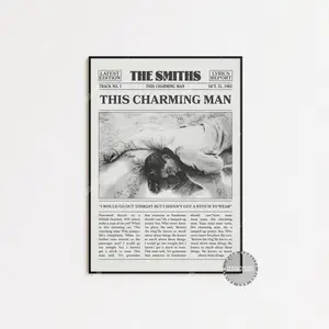 Retro The Smiths Retro Newspaper Print, This Charming Man Poster No Frame, This Charming Man Lyrics Print, Black And White Wall Art