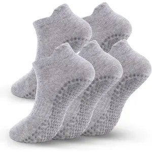 5 Pairs Pilates Socks with Grips for Women Non Slip Grip Yoga Crew Socks for Barre Hospital Barefoot Workout