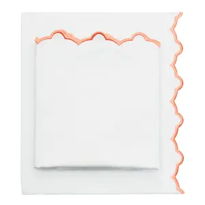 Apricot Scalloped Embroidered Sheet Set (Fitted, Flat, & Pillow Cases)