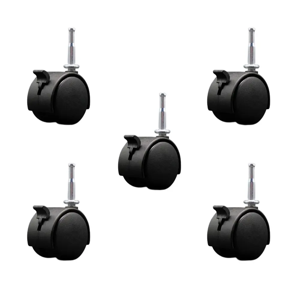 Service Caster SCC-GN02S50-NYS-B-5 Lockable Swivel Furniture Moving Wheels, 2 in. Nylon Hooded Twin Wheels, 0.31 in. Grip Neck Stems - Set of 5 for Office Chairs, Furniture Moving Wheel, Lockable Wheels