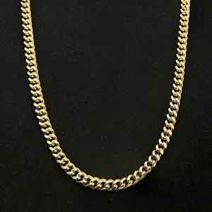 Lorvè 14K Gold-Plated Cuban Chain Necklace Choker for Men and Women Slim Cuban Link 4.3mm x 21.65inches Stainless Steel  Valentine Gift