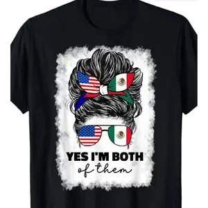 100%cotton Half Mexican And American Mexico America Usa Flag Girl Woman T-Shirt