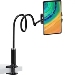 2-in-1 UniversalTablet Stand Holder, Mount Holder Clip with Grip Flexible Long Arm Gooseneck Compatible with ipad iPhone/Nintendo Switch/Samsung Galaxy Tabs/Amazon Kindle Fire HD - Black