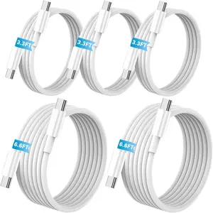 [5-Pack] USB C to C 60W   , 480 Mbps Data Transfer?2*6.6ft+3*3.3ft?, PD 3.0 compatible with  15/16 Plus Pro Pro Max, MacBook Pro/Air, Pad Pro/Air/mini and (White)