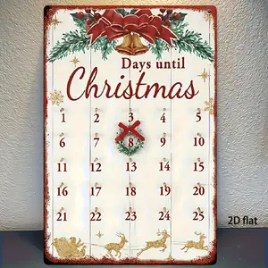 2D Flat, 1pc Vintage Christmas Countdown Wooden Sign - Reindeer, Holly & Snowflake Design, Suitable for Home, Office & Garden Holiday Decorations - Unique Gift Idea, Christmas Decorations, Festive Home Accents, Classic Christmas Design