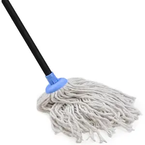 49-Inch Indoor Cotton Mop for Floor Cleaning, Suitable for Living Rooms, Bathrooms, and Kitchens (White & Blue)