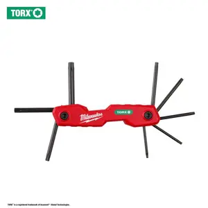 Milwaukee 8-Key Folding Torx Hex Key Set - Red with Black Components, Includes 8 Keys