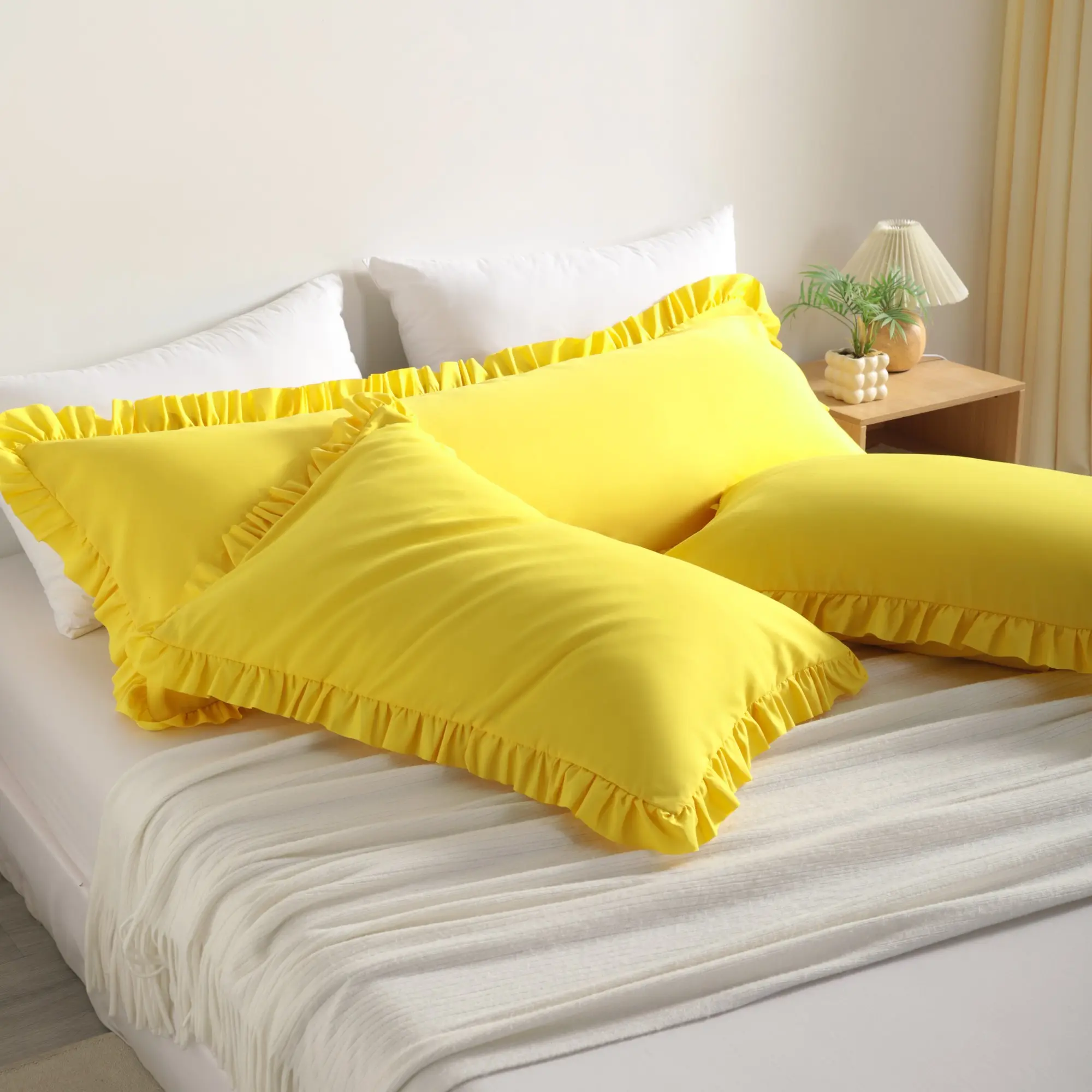 Brushed microfiber body pillowcase with lace trim and quilted detailing; soft, breathable, wrinkle-resistant, and gentle on the skin for a better night's sleep; durable and easy to clean; 20 x 54 inches.