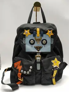 Pre-owned PRADA Nylon Shoulder Bags Black Rucksack with Studded Patchwork