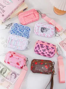Cute Bow Pattern Wrist Wallet, Fashionable Handbag Purse, Women's Card Bag with Dual Zipper, Large Capacity Cash Coin Pouch, Detachable Keychain Holder