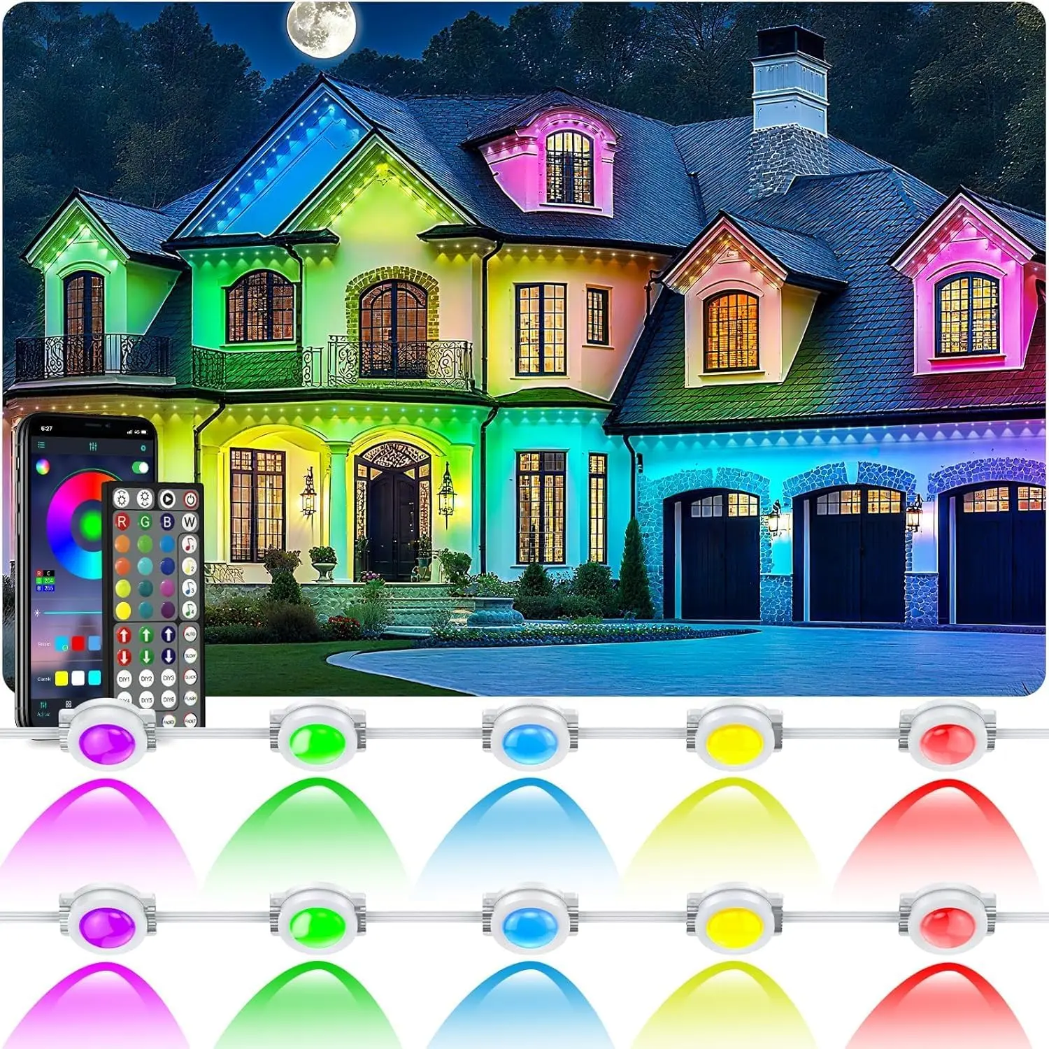 400Ft Permanent Outdoor Lights for House Waterproof, IP67  LED Eave Lights for House, App/Remote Controlled, Ideal for Roof Decor, Christmas, Party