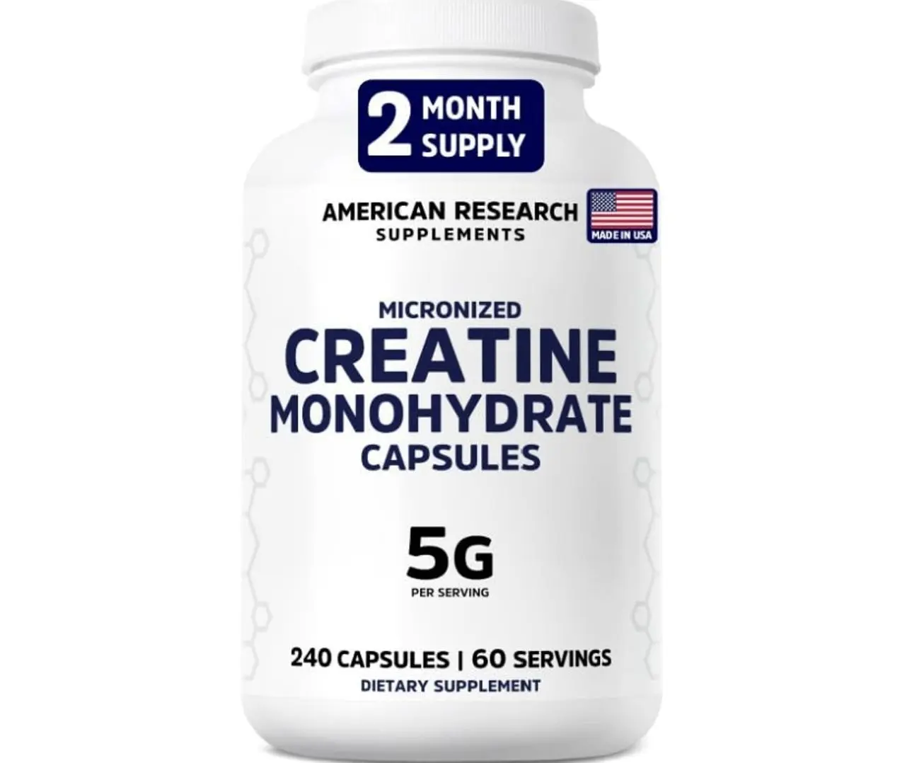 Creatine Monohydrate Capsules 5G | 60 Servings | Vegan | 4 Caps per Serving | Micronized Creatine Pills 5000mg | 240 Capsules | Creatine Pills For Men & Women | 2 Months Supply | Made Without Fillers