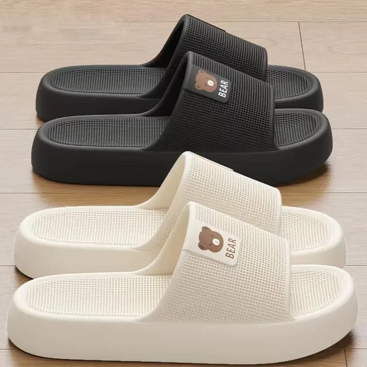 Women's & Men's Summer Casual Home Slippers, Thick Sole, Comfortable, Couple Style, Lightweight and Durable, Toe-Exposed, EVA Material, Non-Slip Slippers, Textured Slide, Mellow Slides