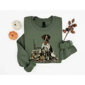 Hunting Dog Sweatshirt, Pointer Bird Dog Crewneck, Duck Hunter Pullover, Outdoorsman Gift, Camo Retriever Hunting Apparel