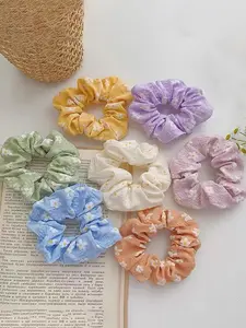 7pcs Floral Pattern Hair Tie, Fashionable High Stretch Cute Hair Scrunchie for Women and Girls, Cute Hair Ties