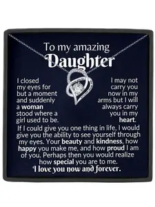 To My Amazing Daughter Heart Design Pendant Gift Set with Box & Card, Birthday Christmas Present for Daughter Love Heart Necklace
