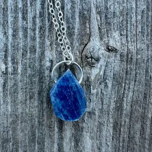 Blue Kyanite Necklace for Balance, Throat Chakra Connection. 18 inch hypoallergenic chain.