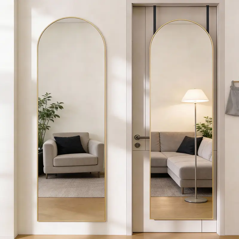 Sweetcrispy Aesthetic Full Length Mirror with Aluminium Alloy Frame - Decorative, Safety-Enhanced, Door-Hanging, Wall-Mounted, Durable Home Accessory for Bedroom, Entryway Decor, Home Supplies Mirrors