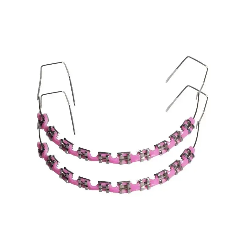 1 Pair High-Quality Decorative Teeth Accessory Dental Braces - Arch Shape Pattern, Metal Wires, Ligature Ties, Multicolor for Daily Use