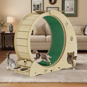 Cat Running Wheel for Indoor Cats Large 6-in-1 Cat Treadmill with Bowls Scratch Post & Resting House Quiet Cats Exercise Wheel for Kitty Fitness
