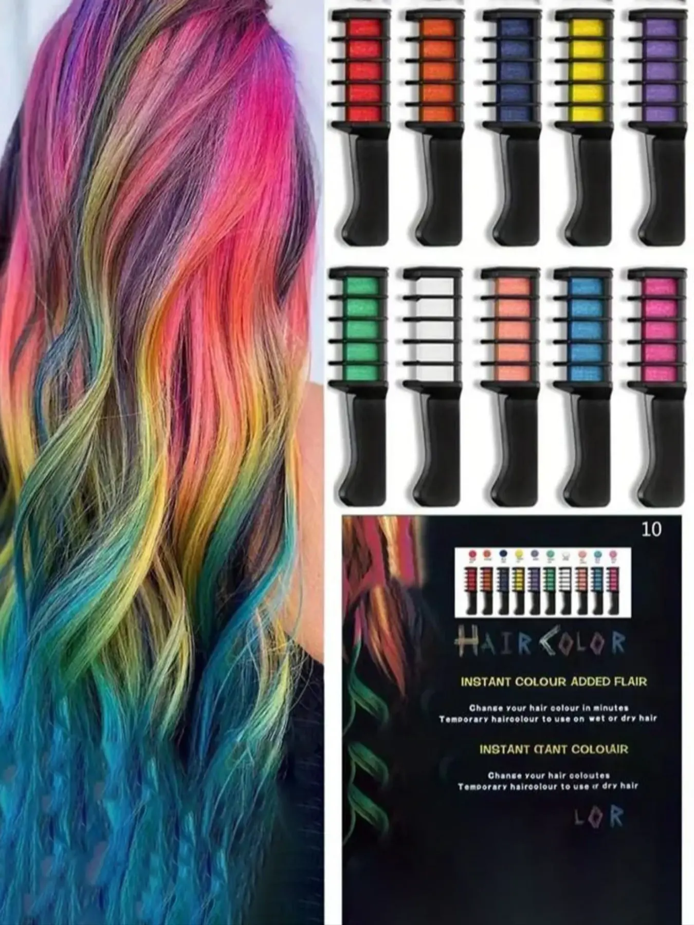 Hair Chalk Comb Set, 10pcs Temporary Hair Dye Combs for Women & Girls, Fun Hair Coloring Tools for Parties, Festivals & Daily Styling