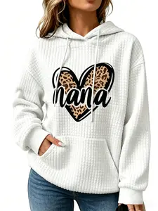 Women Love NANA Letter Print Graphic Sweatshirt Waffle Hoodies,Long Sleeve Pocket Pullover Sweatshirt,Drop Shoulder Textured Hoodie for Daily Holiday Vacation Wear