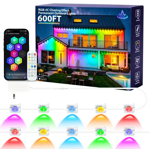 Mutovlin Permanent Outdoor Lights, IP67 Waterproof Smart RGB+IC Wall-Washing Eaves Lights with App & Voice Control, Millions of Colors, Customizable DIY Scenes for House, Holiday, Patio