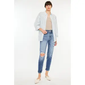 Kancan High Rise Distressed Mom Jeans Casual Comfort