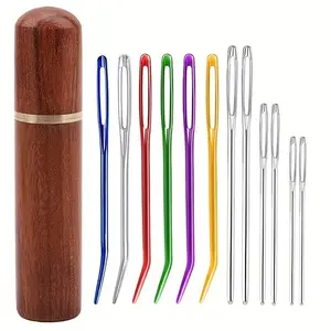 12pcs Large-Eye Blunt Needle, Plastic Bent Tapestry Needle, Stainless Steel Yarn Knitting Needles Sewing Needles Wool Needle Hand Knitting Needle Sewing Knitting Needle For Crochet Projects, Sewing Tools
