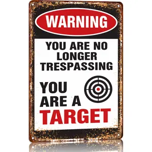 Funny 'No Trespassing' Warning Sign - Aluminum Metal Retro Design with Trespasser Text & Bullet Hole Accent - 20cm"x30cm" Wall-Mounted Plaque for Man Cave Garage Bar or Outdoor Area